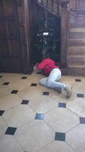 Figure 2: Extreme survey techniques in the hall at Chawton House Library.